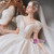 Tulle Sequins Appliques Puff Sleeve Wedding Dress With Train