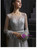 Silver Gray Tulle Illusion Long Sleeve Beading Feather Prom Dress