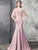 Pink Mermaid Satin V-neck Pearls Beading Prom Dress