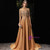 Gold Satin Backless Appliques Tassel Beading Prom Dress