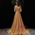 Gold Satin Backless Appliques Tassel Beading Prom Dress