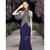 Navy Blue Mermaid Satin Halter Beading Prom Dress