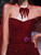 Burgundy Tulle Strapless Beading Sequins Prom Dress