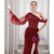 Burgundy Mermaid Beading Sequins Feather Prom Dress With Split