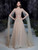 Champagne Tulle Beading Sequins Floating Rotator Cuff Prom Dress