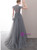 Gray Tulle Cap Sleeve Illusion Back Beading Feather