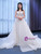 White Mermaid Tulle Beading Pearls V-neck Wedding Dress With Detachable Train