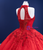 Red Tulle Halter Backless Beading Crystal Prom Dress