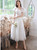 In Stock:Ship in 48 Hours White Lace Puff Sleeve Tea Length Wedding Dress