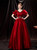 In Stock:Ship in 48 Hours Burgundy V-neck Puff Sleeve Prom Dress