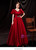 In Stock:Ship in 48 Hours Burgundy V-neck Puff Sleeve Prom Dress