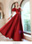 In Stock:Ship in 48 Hours Burgundy Satin Square Prom Dress