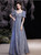 In Stock:Ship in 48 Hours Blue Square Puff Sleeve Prom Dress