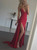 Deep V-neck Backless Red Evening Dress with Both Side Slits