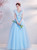 In Stock:Ship in 48 Hours Blue Appliques Tulle V-neck Prom Dress