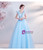 In Stock:Ship in 48 Hours Blue Appliques Tulle V-neck Prom Dress