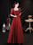 In Stock:Ship in 48 Hours Burgundy Satin Puff Sleeve Prom Dress