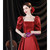 In Stock:Ship in 48 Hours Burgundy Satin Puff Sleeve Prom Dress