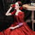 In Stock:Ship in 48 Hours Burgundy Satin Puff Sleeve Prom Dress