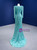 Blue Sequins Long Sleeve Pearls Prom Dress With Detachable Train