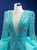 Blue Sequins Long Sleeve Pearls Prom Dress With Detachable Train