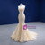 Champagne Mermaid Sequins Tulle Strapless Appliques Prom Dress