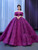 Purple Ball Gown Lace Pearls Off the Shoulder Prom Dress
