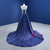 Navy Blue Satin Strapless Beading Crystal Prom Dress With Split