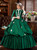 Green Satin Long Sleeve Appliques Rococo Baroque Dress