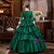 Green Satin Long Sleeve Appliques Rococo Baroque Dress