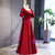 Burgundy Satin Square Short Sleeve Prom Dress With Bow