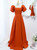 Orange Satin Short Sleeve Square Prom Dress
