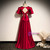 Burgundy Satin V-neck Puff Sleeve Backless Prom Dress