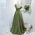 A-Line Green Satin One Shoulder Prom Dress With Bow