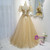 Champagne Wave Point Puff Sleeve Prom Dress