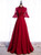 Burgundy Lace Short Sleeve Handwork Beading Prom Dress
