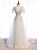 Gray Tulle Appliques Beading V-neck Prom Dress