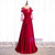 Burgundy Satin Short Sleeve Beading Backless Prom Dress