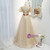 Champagne Tulle Puff Sleeve Prom Dress With Red Bow