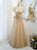 Tulle Sequins V-neck Puff Sleeve Pearls Prom Dress