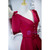 Burgundy V-neck Short Sleeve Pearls Prom Dress