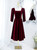 Burgundy Velvet Square Short Sleeve Short Prom Dress