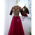 Burgundy Tulle Beading Short Sleeve Prom Dress