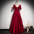 Burgundy Satin V-neck Pearls Prom Dress