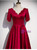 Burgundy Satin V-neck Pearls Prom Dress