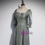 Green Long Sleeve Square Pearls Prom Dress