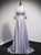 Silver Gray Square Short Sleeve Long Prom Dress