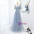 A-Line Blue Tulle Pearls V-neck Prom Dress