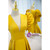 Yellow Satin V-neck Backless Short Sleeve Prom Dress