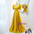 Yellow Satin V-neck Backless Short Sleeve Prom Dress